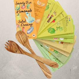 olive wood salad servers with homemade salad dressing recipe card set