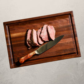 Sac-A-Lait walnut cutting board inspired by Louisiana freshwater fish, handcrafted 12x18 board ideal for serving and engraving