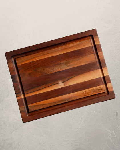 Sazerac walnut bar cutting board with drip well, compact board for slicing limes and serving cocktails inspired by New Orleans