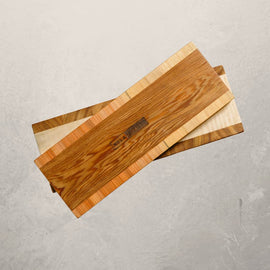 Tracks accoutrement board made from mixed hardwood, slim board designed for olives, jams, and layering with charcuterie boards