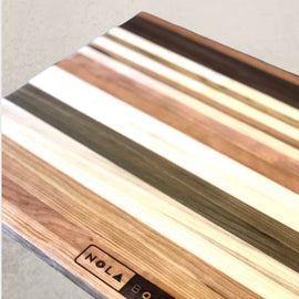 Wild Chop-itoulas mixed wood charcuterie board with cherry, maple, sinker cypress, and walnut, inspired by New Orleans street Tchoupitoulas