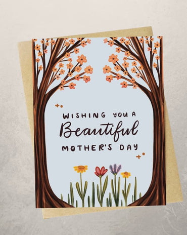 mothers day card wishing you a beautiful mothers day with floral design