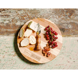 NOLA Bards - Natchez Cheese Board in Cherry & Maple In Use Side View