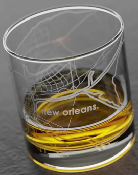 New Orleans Map Rocks Whiskey Glass