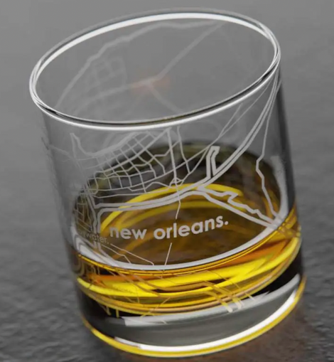 New Orleans Map Rocks Whiskey Glass