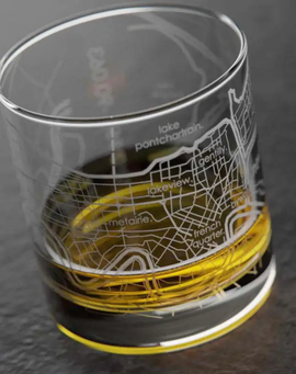 New Orleans Map Rocks Whiskey Glass